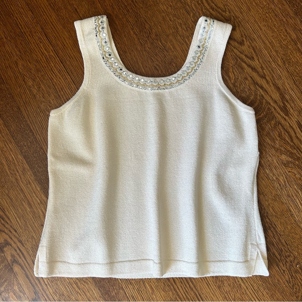 St. John cream sweater shell with sequins